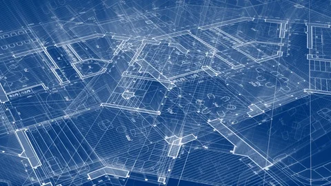 Blueprint plan - illustration of a plan modern residential building Stock Footage 96093965