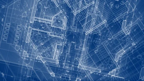 Blueprint plan - illustration of a plan modern residential building Stock Footage 96276490