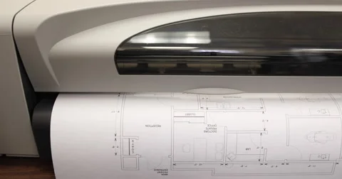 Blueprint Prints Out of Printer Front View Move Right Stock Footage 62769726