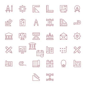 Blueprint Professional Vector Set with 32 Thin Line Editable 64x64 Icons Illustrazione stock