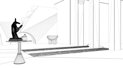 Blueprint project draft, imaginary fictional architecture, dreamlike empty sp Stock Illustration