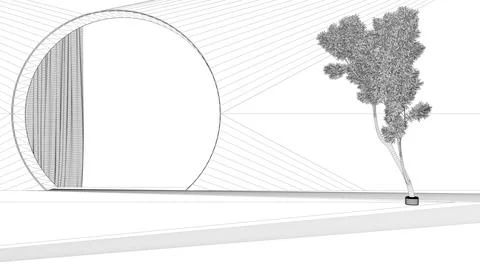 Blueprint project draft, imaginary fictional architecture, interior design of Stock Illustration