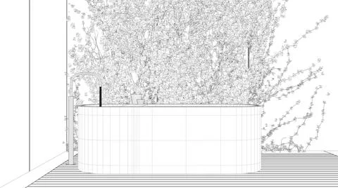 Blueprint project draft, modern bathroom, japanese zen style, exterior eco ga Stock Illustration