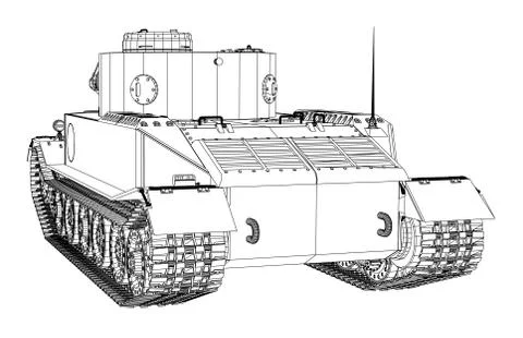 Blueprint of realistic tank Ilustração Stock