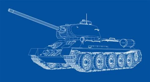 Blueprint of realistic tank Illustrazione stock