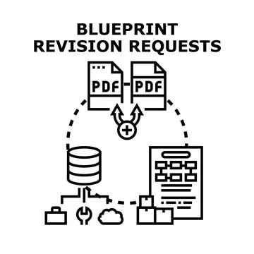Blueprint revision requests for construction project documentation Stock Illustration