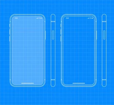 Blueprint Smartphone Outline Vector Template Mobile App similar to iPhone Stock Illustration