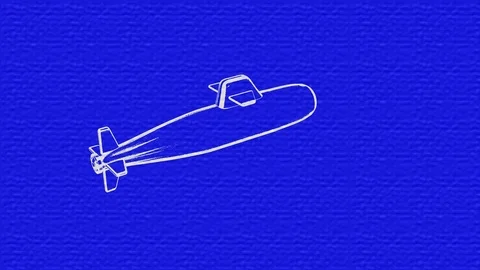 Blueprint Of Submarine Rotating. 3D Rendering , Animation Seamless Loop Stock Footage 122711107