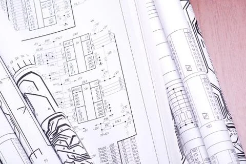 Blueprint on table Foto stock