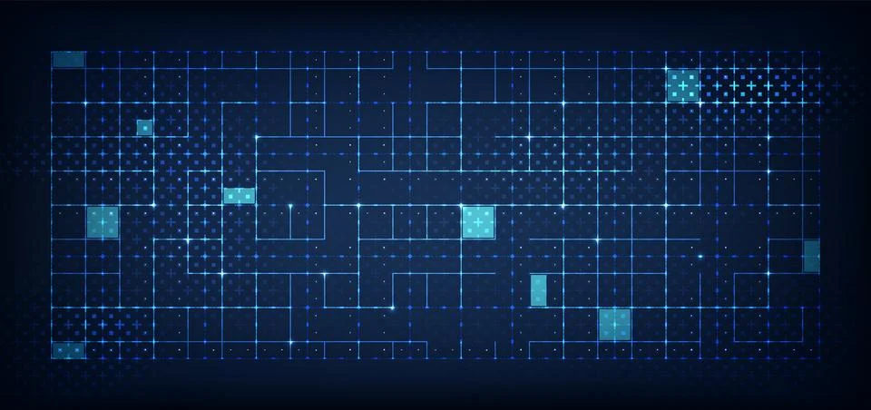 Blueprint tech grid background with glowing dotted Stock Illustration