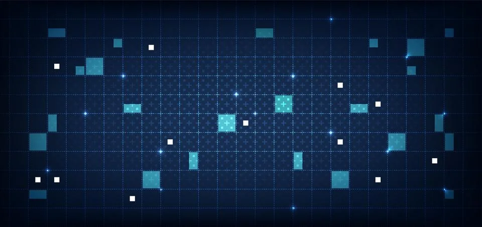 Blueprint tech grid background with glowing dotted Stock Illustration