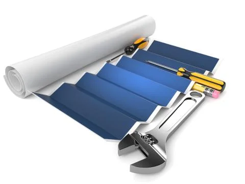 Blueprint with tools Stock Illustration