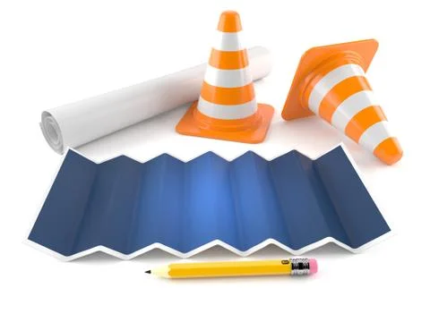 Blueprint with traffic cones Stock Illustration