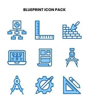 Blueprint Two Colour Bundle Icons Pack Illustrazione stock