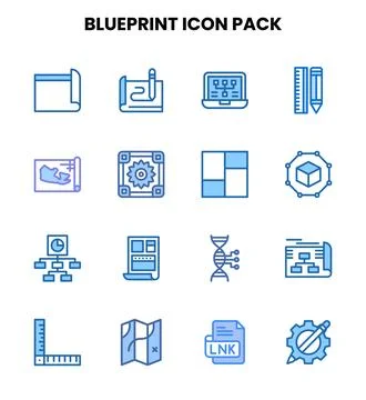 Blueprint Two Colour Bundle Icons Pack Stock Illustration