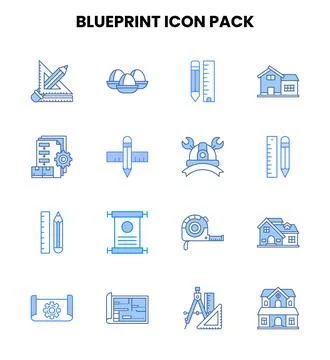 Blueprint Two Colour Graphics Icons Pack Stock Illustration