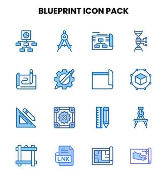 Blueprint Two Colour Icons Pack Stock Illustration