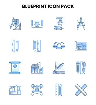 Blueprint Two Colour Icons Pack Stock Illustration