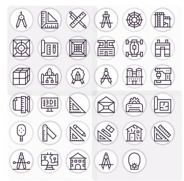 Blueprint Visual Pack containing 35 Regular Line Detail Enhanced Vector Icons Illustrazione stock