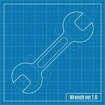 Blueprint of wrench. Vector illustration. Stock Illustration