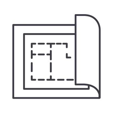 Blueprint,house plan project vector line icon, sign, illustration on background Ilustración de archivo
