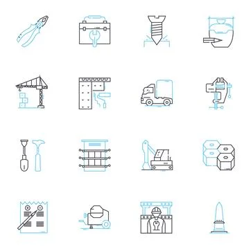 Blueprinting linear icons set. Drafting, Planning, Scaling, Architecture Stock Illustration