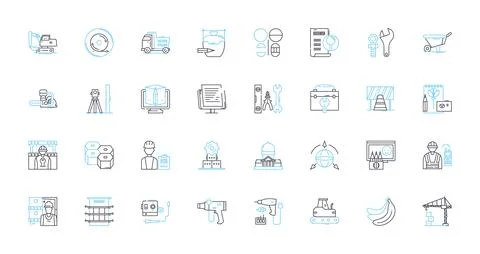 Blueprinting linear icons set. Drafting, Planning, Scaling, Architecture イラスト素材