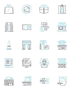 Blueprinting linear icons set. Planning, Design, Drafting, Engineering Stock Illustration