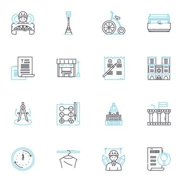 Blueprinting linear icons set. Planning, Design, Drafting, Engineering Stock Illustration