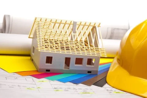 Blueprints and work tools Stock Photos