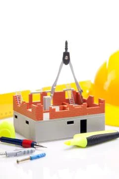 Blueprints and work tools Stock Photos
