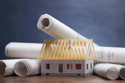 Blueprints and work tools Stock Photos