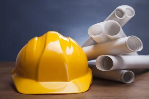 Blueprints and work tools Stock Photos