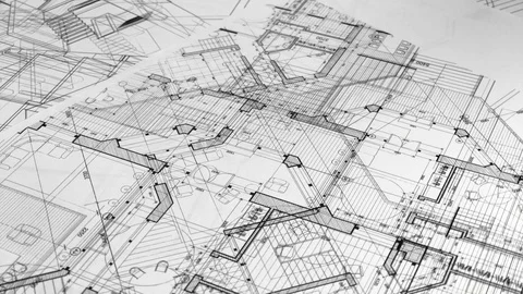 Blueprints: architectural drawings - architectural plan of a modern house Stock Footage 93663900