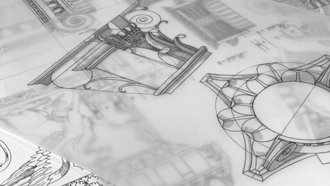 Blueprints: architectural drawings - architectural plan of a modern house Stock Footage 93665221