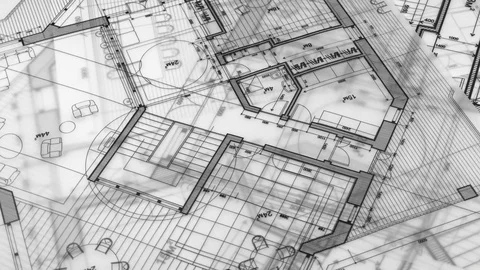 Blueprints: architectural drawings - architectural plan of a modern house Stock Footage 94127771