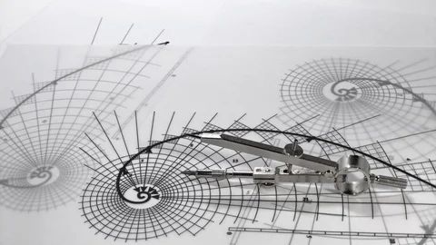 Blueprints - compass, drawing of the golden section / seamless looping Stock Footage 96491889