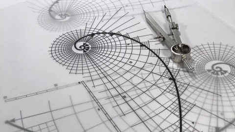 Blueprints - compass, drawing of the golden section / seamless looping Stock Footage 96576046