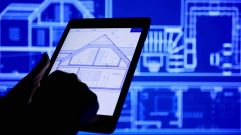 Blueprints on digital tablet  Stock Footage 194923026