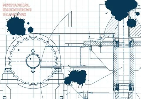 Blueprints. Engineering backgrounds. Draft. Ink. Blots イラスト素材