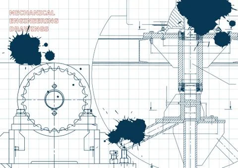 Blueprints. Engineering backgrounds. Draft. Ink. Blots イラスト素材