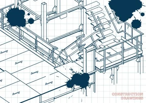 Blueprints. Engineering backgrounds. Draft. Ink. Blots Illustrazione stock