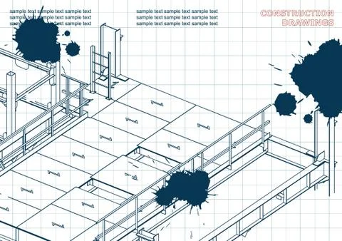 Blueprints. Engineering backgrounds. Draft. Ink. Blots Stockillustratie