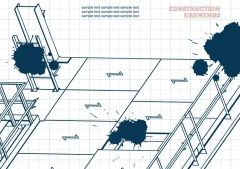 Blueprints. Engineering backgrounds. Draft. Ink. Blots Stockillustratie