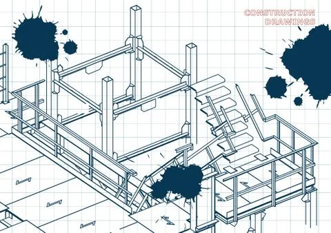 Blueprints. Engineering backgrounds. Draft. Ink. Blots Stockillustratie