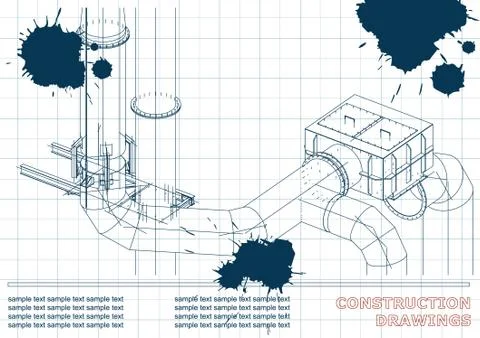 Blueprints. Engineering backgrounds. Draft. Ink. Blots Stock Illustration
