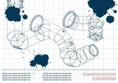 Blueprints. Engineering backgrounds. Draft. Ink. Blots Illustrazione stock