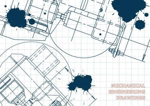Blueprints. Engineering backgrounds. Draft. Ink. Blots Stock Illustration