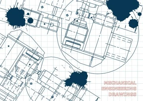 Blueprints. Engineering backgrounds. Draft. Ink. Blots Stock Illustration