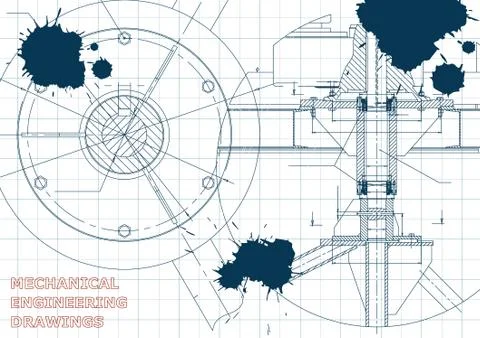 Blueprints. Engineering backgrounds. Draft. Ink. Blots Stock Illustration
